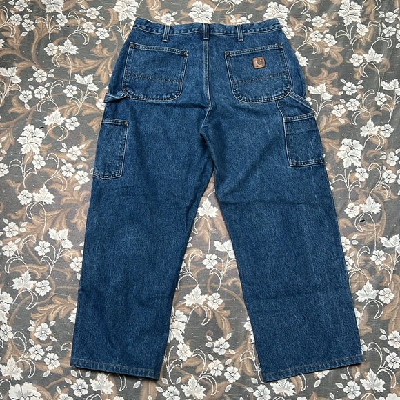 Carhartt Blue Denim Jeans Utility Style Double Knee Dungaree 100% Cotton 36x30 - Picture 8 of 9